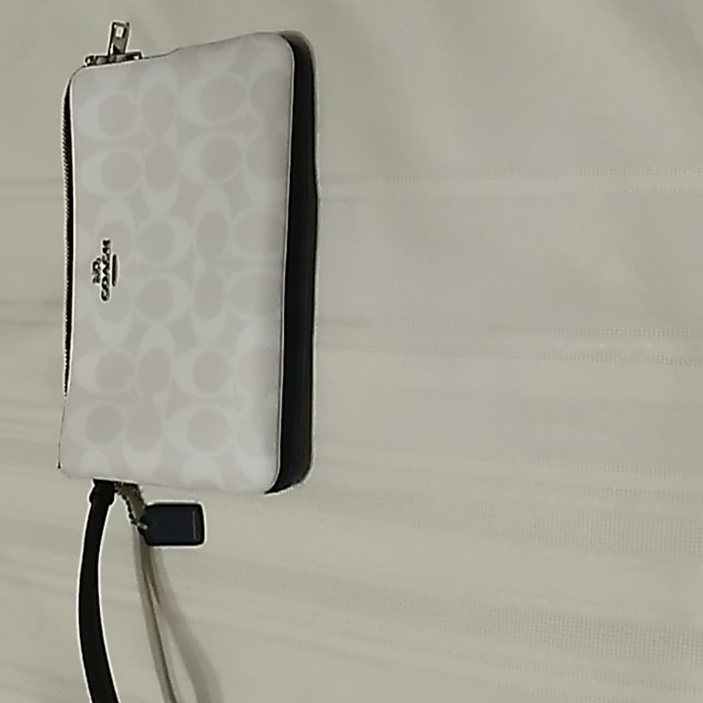 Coach White/Blue Double Zip Wallet in Canvas Signature